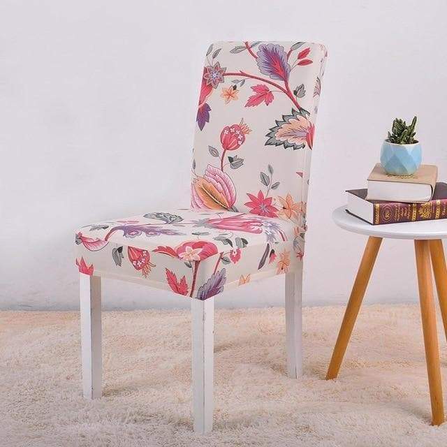 Fodera Per Sedia Beige Con Fiori Rosa