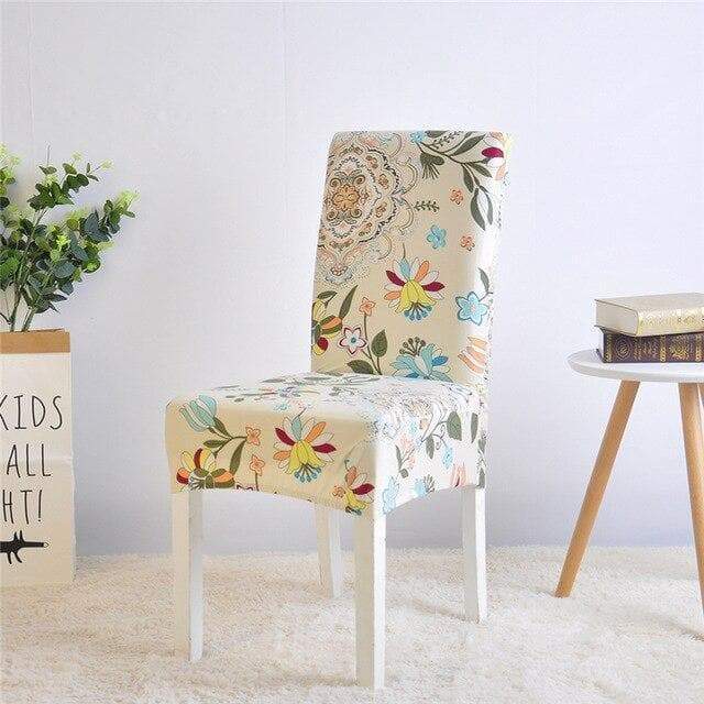 Fodera Per Sedia Beige Con Fiori Multicolori